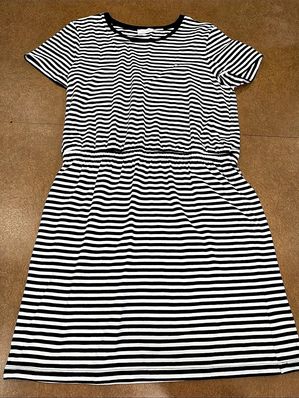 Calvin Klein Black & White Striped Cinch Waist T-Shirt Dress Black & White • XL